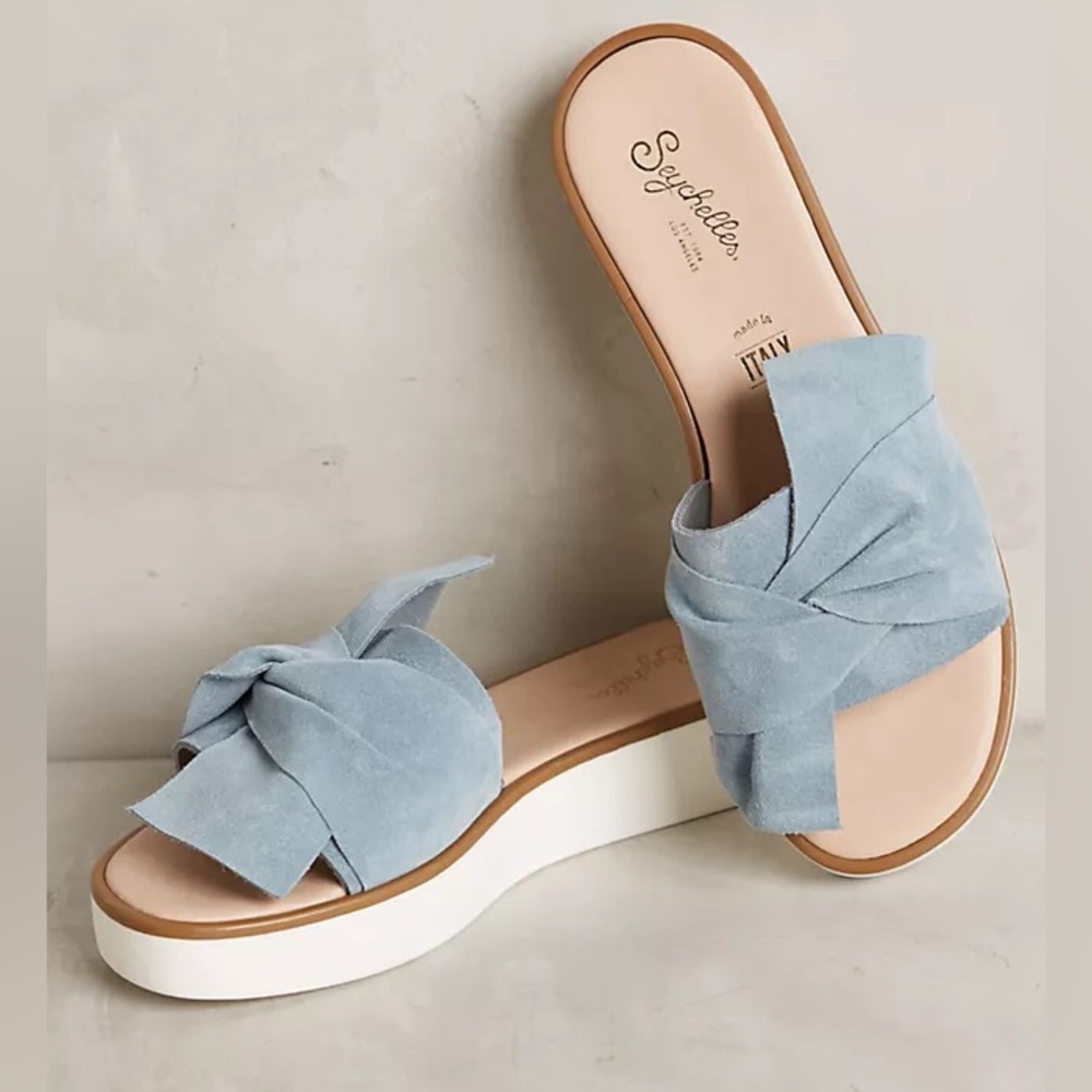 Seychelles Anthropologie Coast Slide Sandal w/ Twist in Mid Blue Suede Size 10